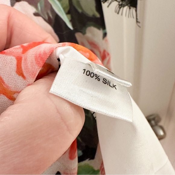 Floral Lace asymmetrical trim Silk Dress sz Small Pink Black - Picture 12 of 12